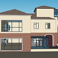 Modern Detached Villa Exterior Design With Brick Beige Walls Glass Sunroom And Sloped Roof