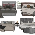 Various Double Bed Designs With Upholstered Headboards Pillows Blankets And Nightstands 3d model