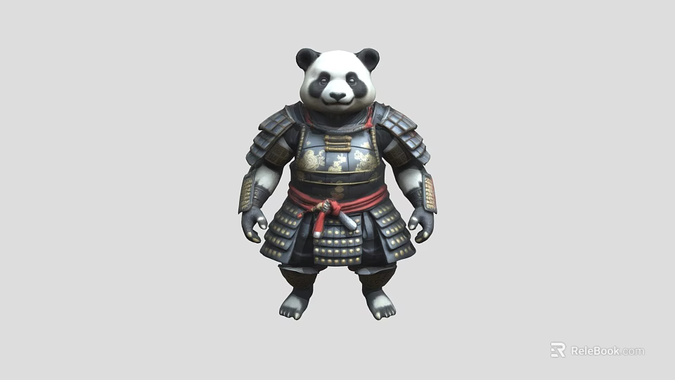 Fierce Panda Game Movie Character in Samurai Armor with Red Sash 3d model 