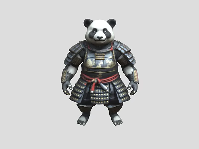 Fierce Panda Game Movie Character in Samurai Armor with Red Sash 3d model