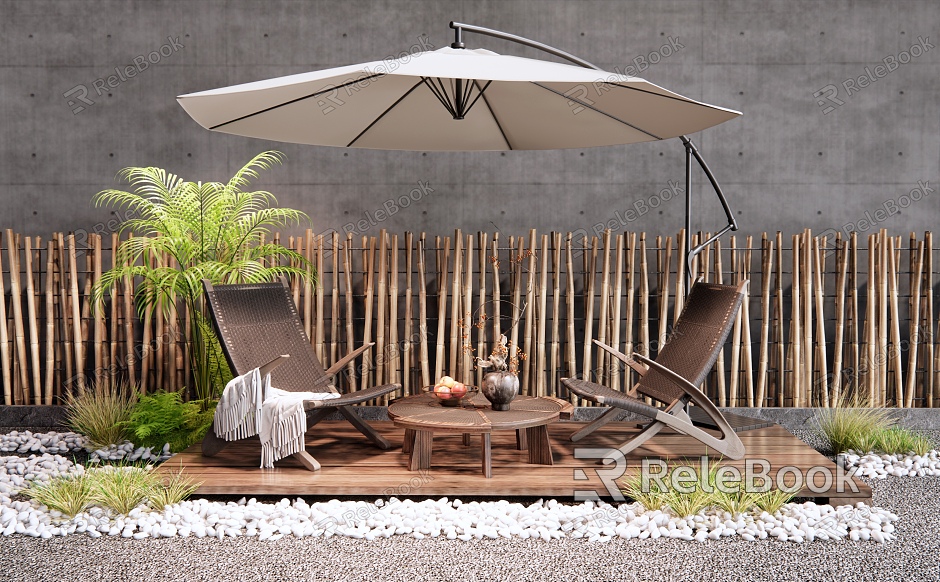 Camping Style Outdoor Chair Leisure Chair Rattan Coffee Table Vase Ornaments Flowers and Plants Landscape model