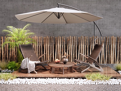 Camping Style Outdoor Chair Leisure Chair Rattan Coffee Table Vase Ornaments Flowers and Plants Landscape model