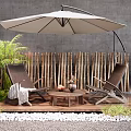Outdoor Patio Lounge Chairs With Coffee Table And Umbrella Bamboo Fence Greenery