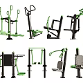 Various Modern Fitness Sports Equipment with Black Green Frames and Ergonomic Design
