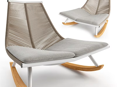 Modern Leisure Rocking Chair With Metal Frame Woven Backrest And Gray Cushion 3d model