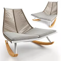 Modern Leisure Rocking Chair With Metal Frame Woven Backrest And Gray Cushion