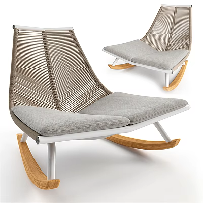Modern Leisure Rocking Chair With Metal Frame Woven Backrest And Gray Cushion 3d model