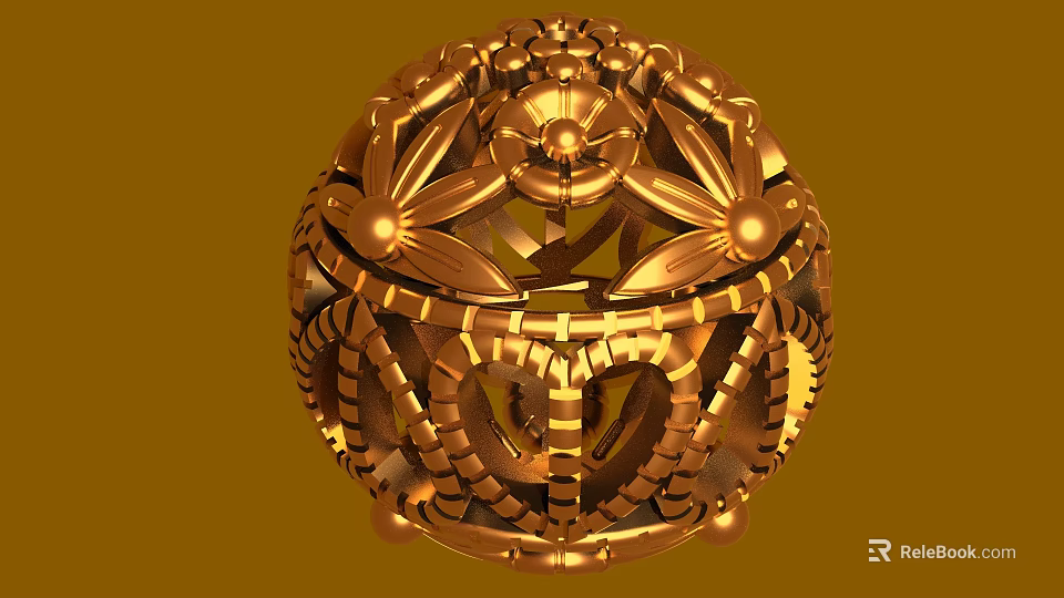 Ornate Golden Spherical Jewelry With Intricate Filigree Patterns And Decorative Details 3d model 