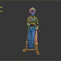 Detailed 3D Game Character With Green Hair In Blue Traditional Outfit Standing Pose