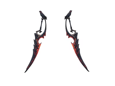 Bat Wing Shaped Black Weapon With Red Accents And Sharp Blades 3d model