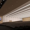 Spacious Modern Conference Room Interior With Rows Of Seats Large Screen And Ceiling Lighting