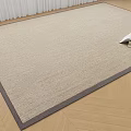 Beige Woven Square Rug On Herringbone Wooden Floor With Books On Top