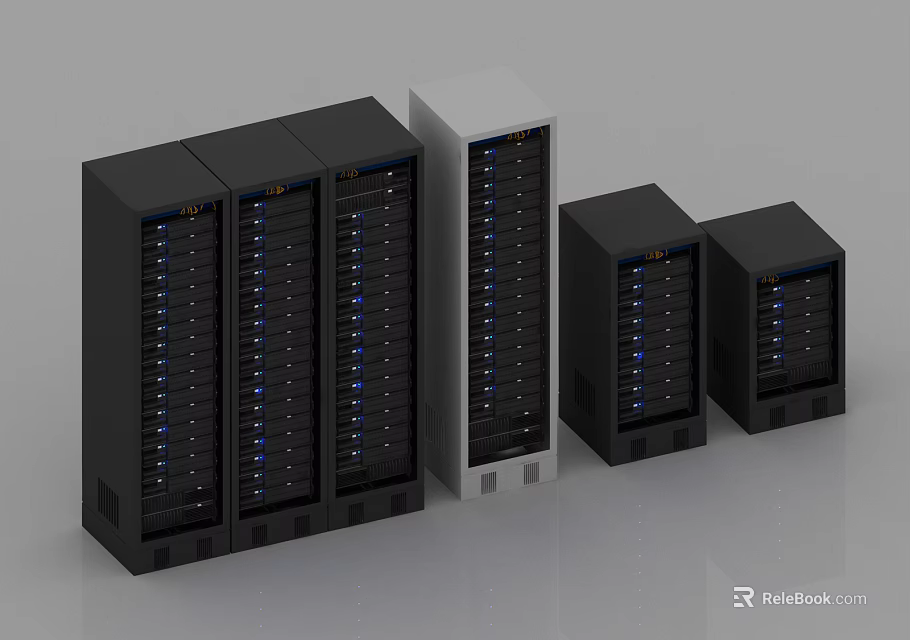 Multiple Black And White Computer Server Racks With Network Equipment For Data Center 3d model 
