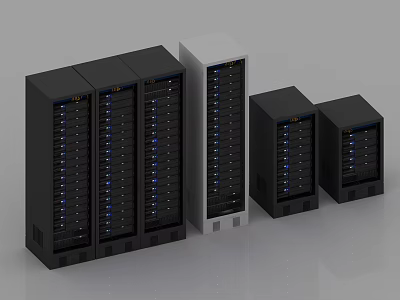 Multiple Black And White Computer Server Racks With Network Equipment For Data Center 3d model