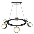 Modern Hanging Chandelier With Black Circular Frame And White Spherical Bulbs