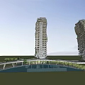 Modern High Rise Residential Towers With Swimming Pool And Greenery Under Blue Sky