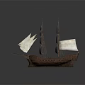 Vintage Wooden Sailing Ship With Twin Masts And White Canvas Sails
