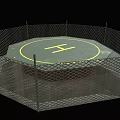 Octagonal Helicopter Landing Pad With Green Surface Yellow H Symbol Chain Link Fence And Ramp