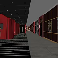 Stylish Modern Elevator Hallway Interior With Red Walls Black Panels And Golden Lighting Strips 3d model