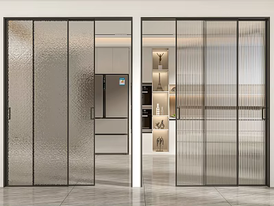 Modern Sliding Glass Doors With Sleek Black Frames Showing Modern Kitchen Interior View 3d model