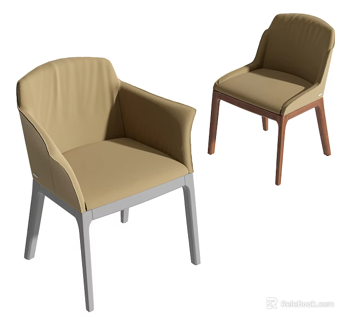 Modern Beige Upholstered Dining Chairs With Gray And Brown Legs Design 3d model