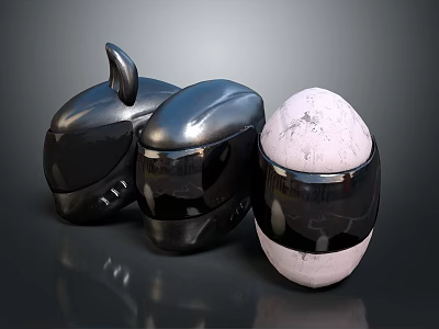Futuristic Decorative Sculptures With Glossy Black And Cracked White Textures 3d model