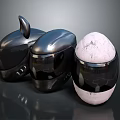 Futuristic Decorative Sculptures With Glossy Black And Cracked White Textures