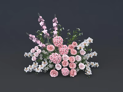 Elegant Floral Display With Pink White Roses Hydrangeas And Daisies Decoration 3d model