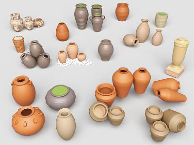 Various Potted Plants Planted in Clay Ceramic Pots with Different Shapes and Sizes 3d model