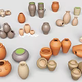 Various Potted Plants Planted in Clay Ceramic Pots with Different Shapes and Sizes