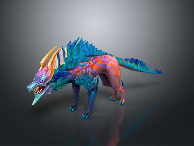 Colorful Fantasy Creature Character With Horns Spiked Back And Sharp Fangs 3d model