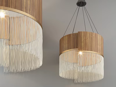 Modern Wooden Chandeliers With Gold Trim And White Tassel Shades For Interior Lighting 3d model