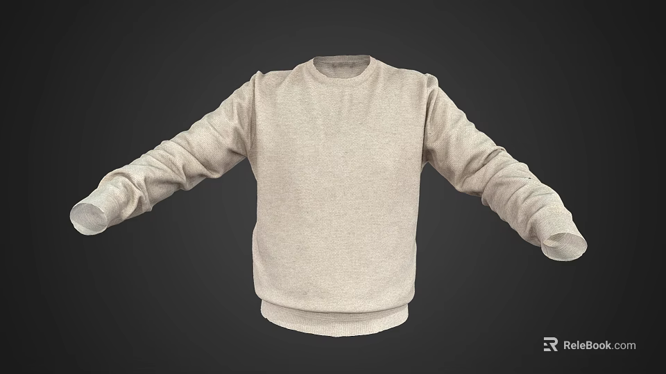 Casual Long Sleeve Beige Sweater With Round Neck And Relaxed Fit 3d model 