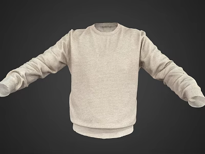 Casual Long Sleeve Beige Sweater With Round Neck And Relaxed Fit 3d model