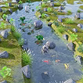Natural Water Fountain Landscape With Stones Aquatic Plants And Koi Fish