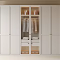 White Modern Wardrobe with Glass Door Sections and Clothing Storage Shelves