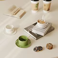 Cozy Lifestyle Books Display With Open Pages Stacked Copies Coffee Cups And Cookies