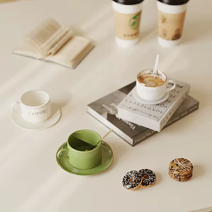 Modern Coffee Cups Books Food 3d model