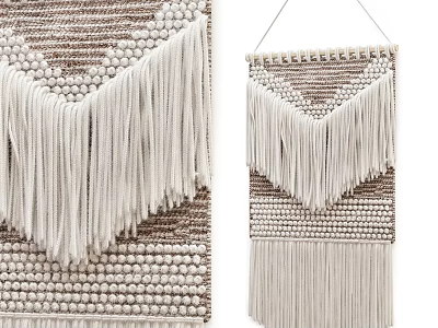 Handmade Macramé Wall Hanging With Geometric Pattern Tassel Fringe And Neutral Tones 3d model