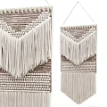 Handmade Macramé Wall Hanging With Geometric Pattern Tassel Fringe And Neutral Tones