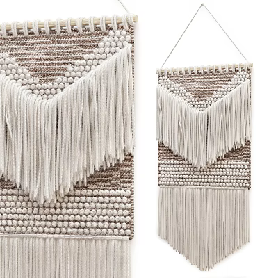 Handmade Macramé Wall Hanging With Geometric Pattern Tassel Fringe And Neutral Tones 3d model