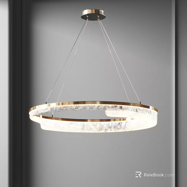 Modern Circular Ring Chandelier With Brushed Brass Frame And Crystal Accents For Interior Space 3d model 