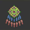 Ornate Golden Floral Design Decorative Brooch With Red Gemstone Center And Teardrop Pendants
