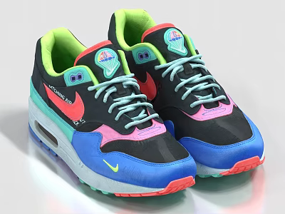 Nike Air Max Athletic Shoes Black Blue Pink Green Colorful Sneakers 3d model