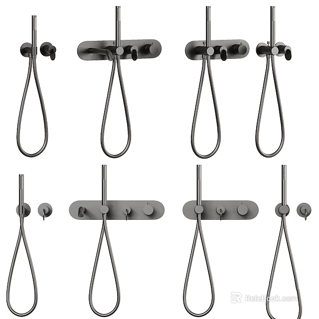 Modern Wall Mounted Faucet Designs With Handheld Sprayer And Stainless Steel Finish 3d model 
