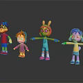 Colorful Cartoon Characters And Animal Creatures With Bunny Ears Glasses Different Hairstyles And Bright Outfits