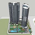 Modern High Rise Residential Buildings With Landscaped Garden And Swimming Pool