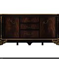 Elegant Ornate Dark Wood TV Stand With Gold Accents Carved Legs And Drawers