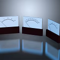 Three Analog Meters With White Dials Black Bases And Scales On Dark Background With Reflections
