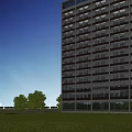 Modern Multi Storey Industrial Factory Building With Large Glass Windows And Green Trees